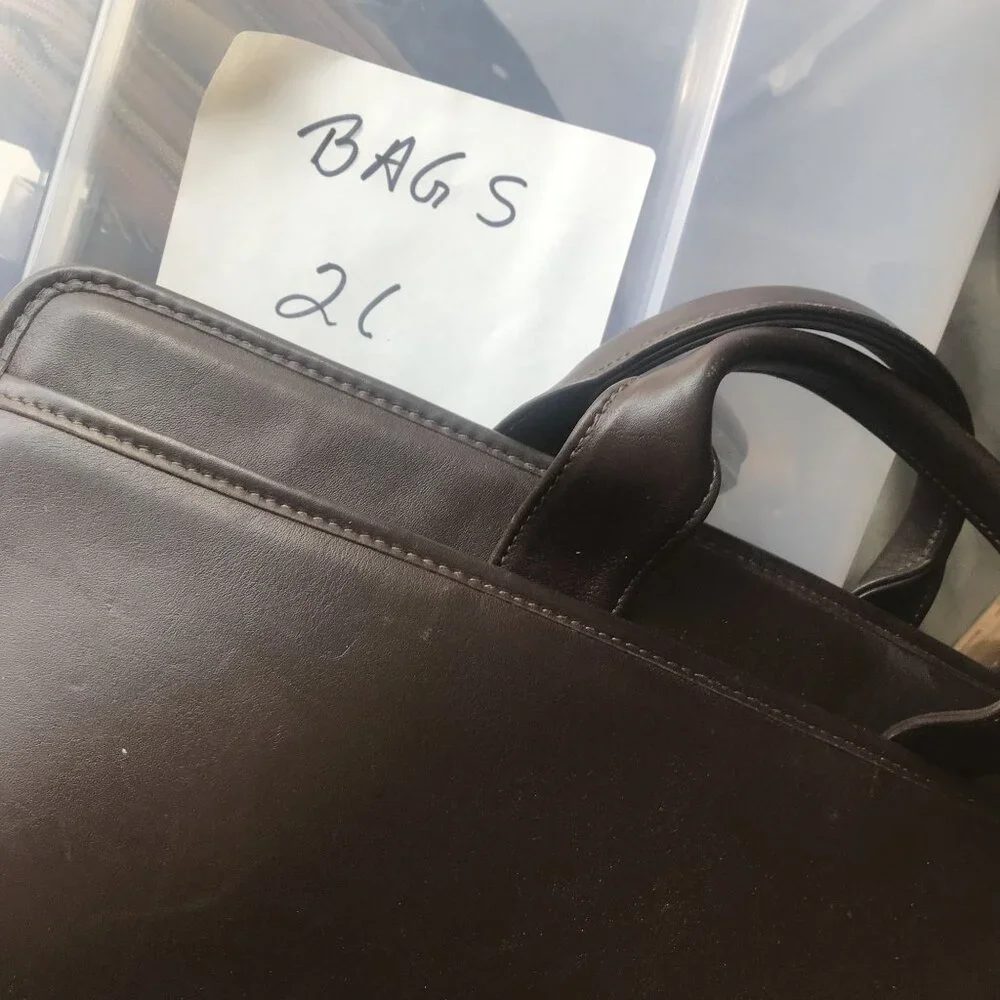 JACK ROGERS Mens Executive Leather Briefcase Messenger Bag Brown Zip Top 16